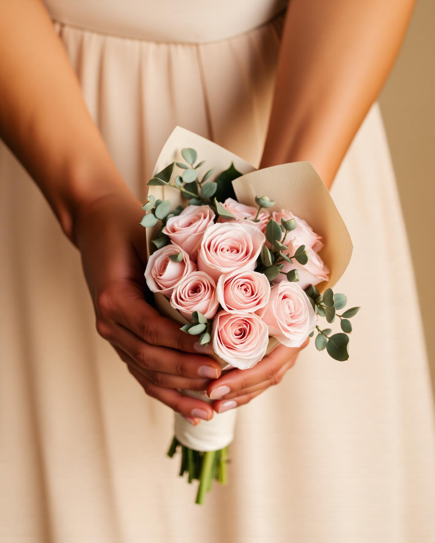 Hands holding a wrapped bouquet
